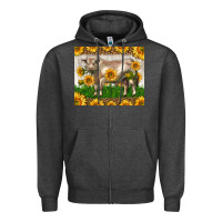 Charcoal Heather Western Charolais Bull With Sunflowers Zipper Hoodie - LillyAllenDesigns