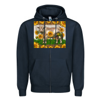 Navy Western Charolais Bull With Sunflowers Zipper Hoodie - LillyAllenDesigns