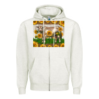 Oatmeal Heather Western Charolais Bull With Sunflowers Zipper Hoodie - LillyAllenDesigns