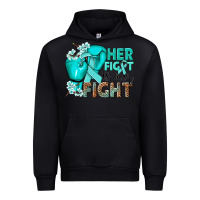 Black Her fight is our fight Ovarian Cancer teal ribbon Urban Hoodie - NancyCooperArtShop