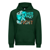 Forest Green Her fight is our fight Ovarian Cancer teal ribbon Urban Hoodie - NancyCooperArtShop