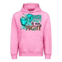 Fuchsia Pink Her fight is our fight Ovarian Cancer teal ribbon Urban Hoodie - NancyCooperArtShop