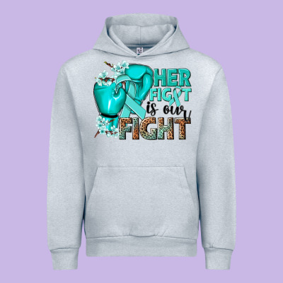 Her Fight Is Our Fight Ovarian Cancer Teal Ribbon Urban Hoodie Designed By Nancycooperartshop