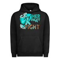 Pigment Black Her fight is our fight Ovarian Cancer teal ribbon Urban Hoodie - NancyCooperArtShop
