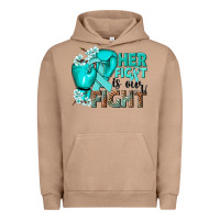 Pigment Burro Her fight is our fight Ovarian Cancer teal ribbon Urban Hoodie - NancyCooperArtShop