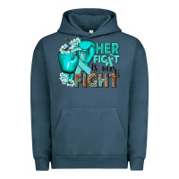 Pigment Midnight Navy Her fight is our fight Ovarian Cancer teal ribbon Urban Hoodie - NancyCooperArtShop