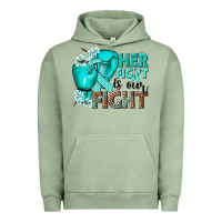 Pigment Oil Green Her fight is our fight Ovarian Cancer teal ribbon Urban Hoodie - NancyCooperArtShop