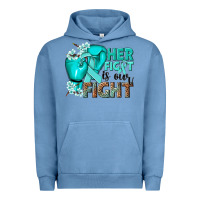 Pigment Pebble Blue Her fight is our fight Ovarian Cancer teal ribbon Urban Hoodie - NancyCooperArtShop