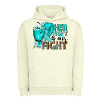 Pigment Pistachio Her fight is our fight Ovarian Cancer teal ribbon Urban Hoodie - NancyCooperArtShop