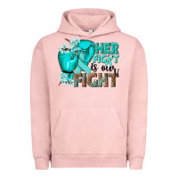 Pigment Salmon Her fight is our fight Ovarian Cancer teal ribbon Urban Hoodie - NancyCooperArtShop