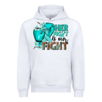 White Her fight is our fight Ovarian Cancer teal ribbon Urban Hoodie - NancyCooperArtShop