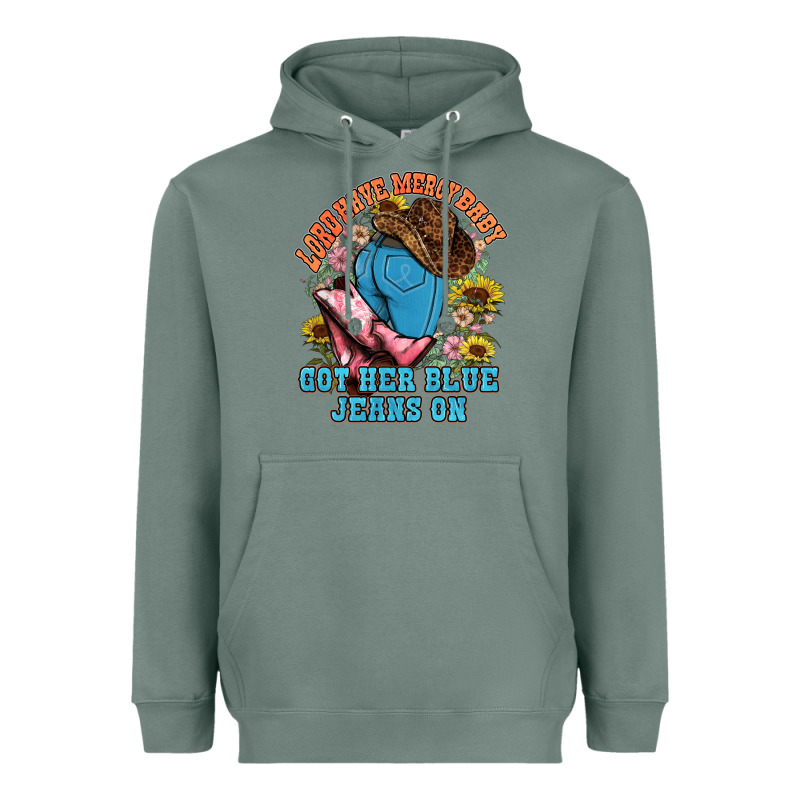 Lord Have Mercy Baby Got Her Blue Jeans On Heavyweight Hoodie by NancyCooperArtShop | Teevron