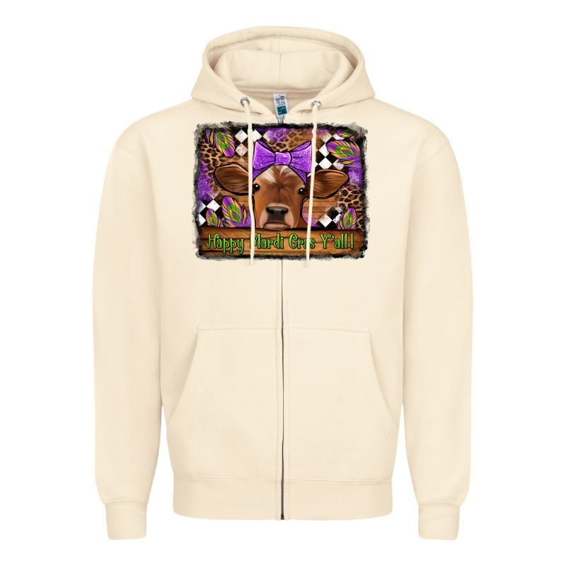 Happy Mardi Gras Y'all Cow Zipper Hoodie by Jasminsmagicworld | Teevron