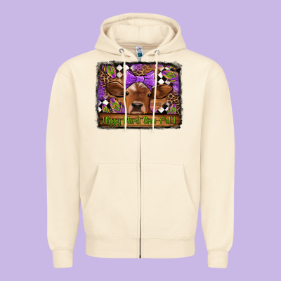 Happy Mardi Gras Y'all Cow Zipper Hoodie Designed By Jasminsmagicworld