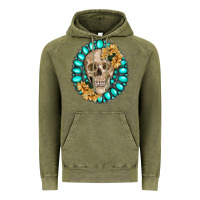 Vintage Olive skull with gemstone and sunflower Vintage Hoodie - RanaPortraitStore