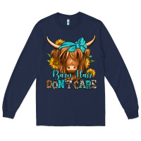 Navy barn hair don't care long haired cow Long Sleeve Tee - Jasminsmagicworld