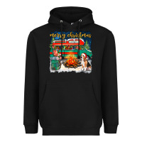 Black merry christmas with camper van Heavyweight Hoodie - NancyCooperArtShop