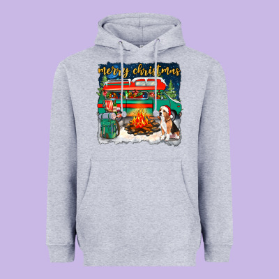 Merry Christmas With Camper Van Heavyweight Hoodie Designed By Nancycooperartshop