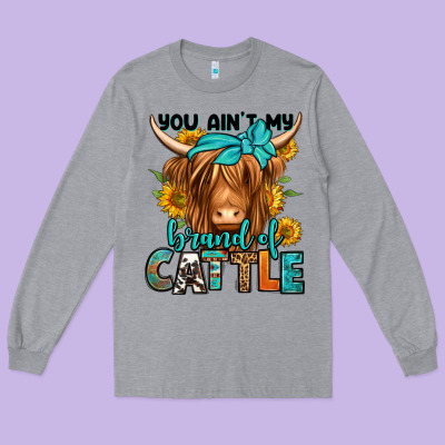 You Ain't My Brand Of Cattle Longhaired Cow Long Sleeve Tee Designed By Jasminsmagicworld