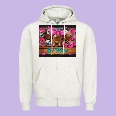 Be Mine Valentine's Day Cow Zipper Hoodie Designed By Jasminsmagicworld