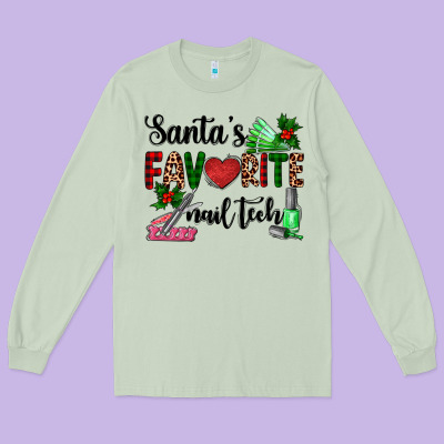 Santa's Favorite Nail Tech Long Sleeve Tee Designed By Adodesignshop
