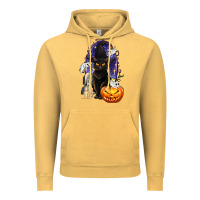 Vintage Mustard Halloween Cat and Pumpkin Vintage Hoodie - texasbilliewilder