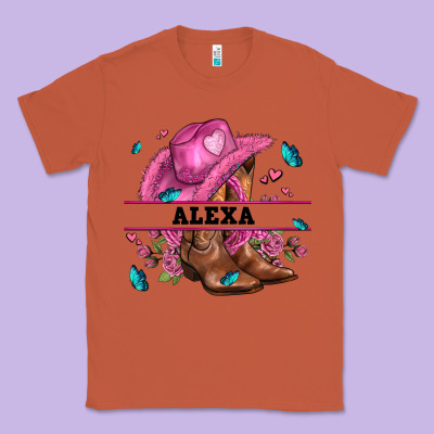 Pink Costom Name Cowgirl Hat And Roses Classic Tee Designed By Adodesignshop