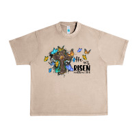 French Oak he is risen matthew 28 6 cross with butterflies cowhide background Urban Heavy Tee - BarkalooDesign