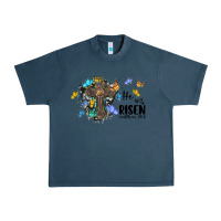 Midnight Navy he is risen matthew 28 6 cross with butterflies cowhide background Urban Heavy Tee - BarkalooDesign