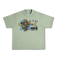 Oil Green he is risen matthew 28 6 cross with butterflies cowhide background Urban Heavy Tee - BarkalooDesign