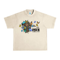 Sandshell he is risen matthew 28 6 cross with butterflies cowhide background Urban Heavy Tee - BarkalooDesign