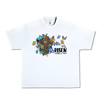 White he is risen matthew 28 6 cross with butterflies cowhide background Urban Heavy Tee - BarkalooDesign