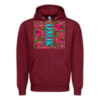 Burgundy xoxo valentine's day pink roses and hearts Zipper Hoodie - Jasminsmagicworld