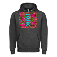 Charcoal Heather xoxo valentine's day pink roses and hearts Zipper Hoodie - Jasminsmagicworld