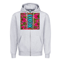 Heather Grey xoxo valentine's day pink roses and hearts Zipper Hoodie - Jasminsmagicworld