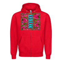 Xoxo Valentine's Day Pink Roses And Hearts Zipper Hoodie | Teevron