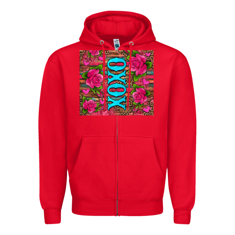 Xoxo Valentine's Day Pink Roses And Hearts Zipper Hoodie by Jasminsmagicworld | Teevron