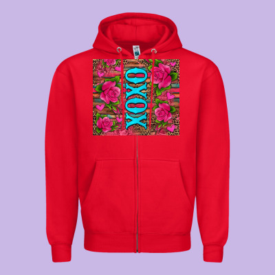 Xoxo Valentine's Day Pink Roses And Hearts Zipper Hoodie Designed By Jasminsmagicworld