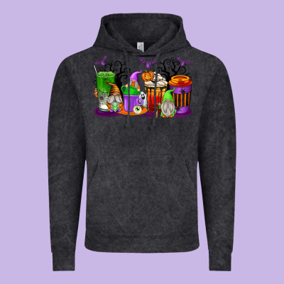 Halloween Gnomes Coffee Cups Vintage Hoodie Designed By Texasbilliewilder