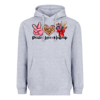 Heather Grey peace love makeup Heavyweight Hoodie - MaliasSmallBusiness
