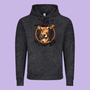 Halloween Cow Moo I Mean Boo Vintage Hoodie Designed By Texasbilliewilder