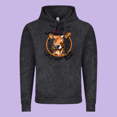 Halloween Cow Moo I Mean Boo Vintage Hoodie Designed By Texasbilliewilder