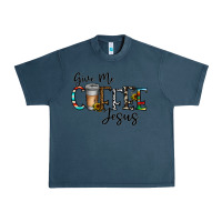 Midnight Navy give me coffee jesus Urban Heavy Tee - CowhideDigitalArt