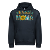 Navy Western Blessed Mama with Leopard and Sunflower Urban Hoodie - texasbilliewilder