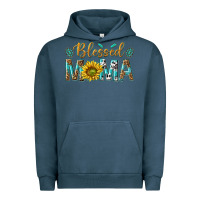 Pigment Midnight Navy Western Blessed Mama with Leopard and Sunflower Urban Hoodie - texasbilliewilder