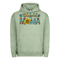 Pigment Oil Green Western Blessed Mama with Leopard and Sunflower Urban Hoodie - texasbilliewilder