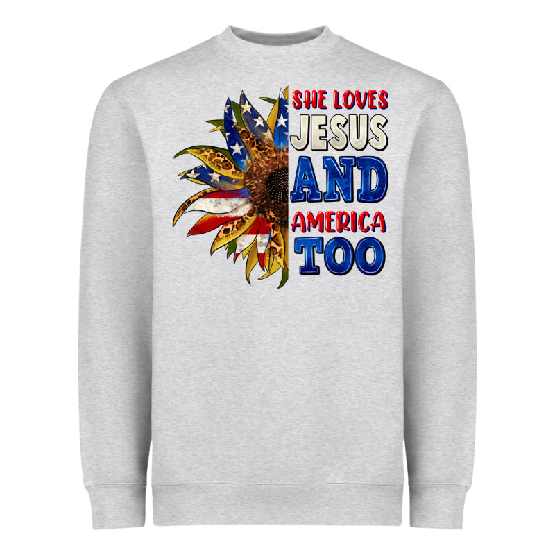She Loves Jesus And America Too 4th Of July Heavyweight Sweatshirt by CowGirlArtShop | Teevron