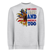 Heather Grey She loves Jesus and America too 4th of july Heavyweight Sweatshirt - CowGirlArtShop