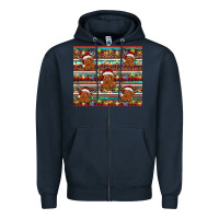 Navy christmas turquoise serape highland cow Zipper Hoodie - BarkalooDesign
