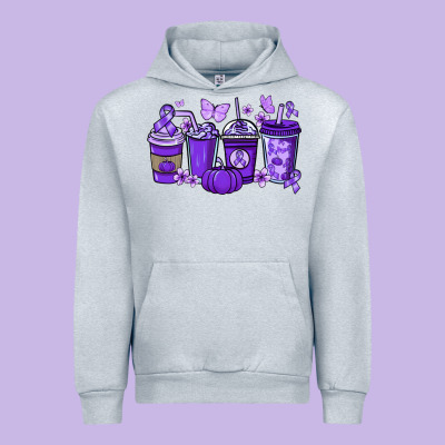 Cancer Coffee Cups Purple Ribbon Urban Hoodie Designed By Nancycooperartshop